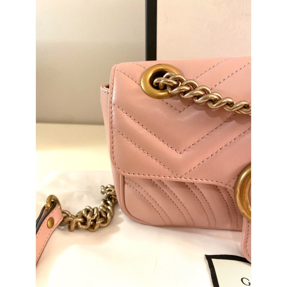 GUCCI Matelasse Mini GG Marmont Shoulder Bag Perfect Pink - Picture 3 of 11